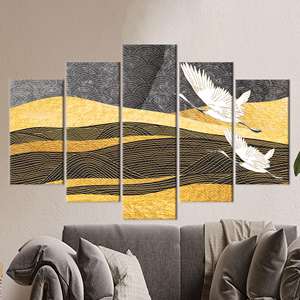 Toile d'art moderne à motifs jaunes - Décoration imprimée élégante, lot de 5 : Gallery Wrap - Product Image 1