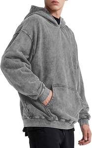 Sudadera con capucha para hombre de gran tamaño con estilo, jersey de lana cálido, algodón pesado lavado con ácido para hombre - Product Image 2