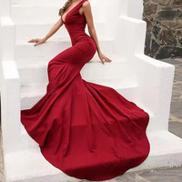 Robe de soirée d'été pour femmes, col en V, queue de poisson, couleur pure, robe de soirée en satin pour désherbage.