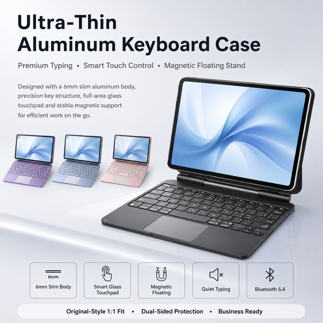 B2B Supplier Tablet Keyboard Adjustable Angle Hinge Holder With Glass Trackpad Type C Charging and Retail Packaging