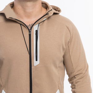 Basics 100% algodón Beige Zip Hoodie hombres contraste Panel diseño chaqueta de lana personalizado impreso sudadera gimnasio Streetwear traje - Product Image 5