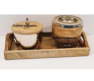 Elegant Style Wooden & Brass bakhoor Burner Storage Box Mubakhar & <b>Candle</b> Holder Crafted Treasures Home Decor At Best Price - Product Image 1