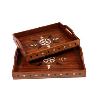 Incrustation de fleurs naturelles de haute qualité conçu plateau fait main en bois accessoires de cuisine plateau de service en gros de l'Inde - Product Image 1