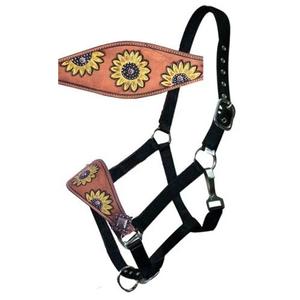 Cabestro de Cuero Vacuno Argentino Hecho a Mano para Caballo, Estilo Western, con Tallado de Girasol, Correas de Nailon Ajustables, Collar para la Cabeza - Product Image 3