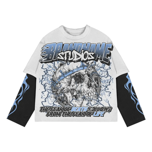 Meilleure vente Logo personnalisé à manches longues double couche graphique 100% coton chemises à manches gaufrées surdimensionné hommes T-shirt lourd - Product Image 6