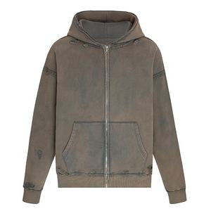 Vente en gros de sweat à capuche zippé délavé vintage pour homme personnalisé 100% coton teint uni pour l'hiver - Product Image 5