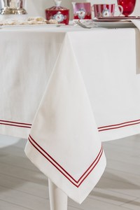 Wholesale Customized White Cotton Full Size <b>Tablecloth</b> Embroidered Double Red Rows Washable for Home Restaurant Holiday Use - Product Image 3