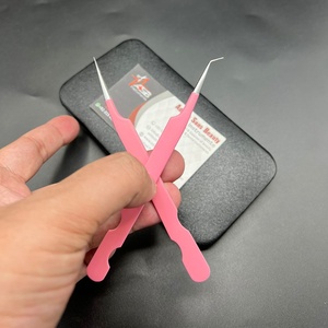 Pinzas de extensión de pestañas de acero inoxidable sostenibles japonesas de etiqueta privada punta puntiaguda de volumen mate Rosa profesional - Product Image 5
