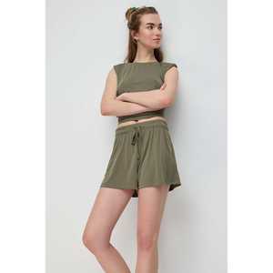 Shorts décontractés pour femmes avec taille élastique et cordon de serrage, taille XS, en spandex, motif tendance, ajustables avec des poches - Product Image 3