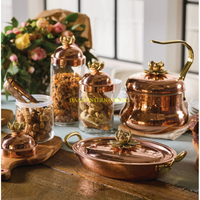 Ensemble de cuisine en cuivre fait main avec boutons de couvercle Lotus, bouilloire et plat de service, batterie de cuisine élégante et collection de rangement pour la maison