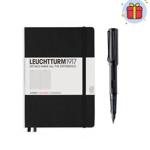 Set regalo classico PULKO (Leuchtturm1917 A5 con copertina rigida a scacchi nero Lamy penna stilografica Al-Star nera pennino medio)
