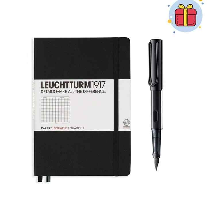 PULKO Classic Gift Set (Leuchtturm1917 A5 Hard Cover Checkered Black + Lamy Al-Star Fountain Pen Black Medium Nib)