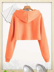 Sudadera con Capucha Corta de Invierno para Mujer, con Logotipo Personalizado al por Mayor, Impresión Digital, Manga Larga, Gruesa, con Cierre - Product Image 3