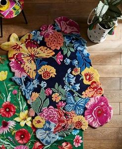 Tulipura hecho a mano moderno Floral lana área alfombra vibrante multicolor jardín flores fondo azul marino suave felpa 2X2 pies de alto pila - Product Image 6