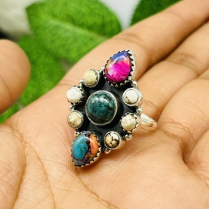 Anillo de turquesa natural Anillo hecho a mano Anillo de plata Anillo de diseñador Anillo vintage Anillo de plata Anillo de aniversario Anillo de mujer Ideas de regalo - Product Image 5