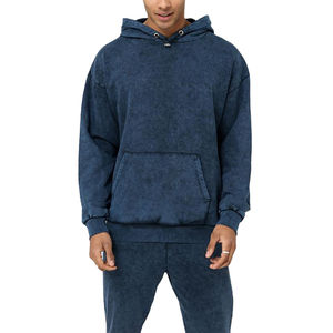 Conjunto de chándal de invierno para hombre con lavado ácido desgastado estampado personalizado Sudadera con capucha de gran tamaño en algodón 100% - Product Image 5