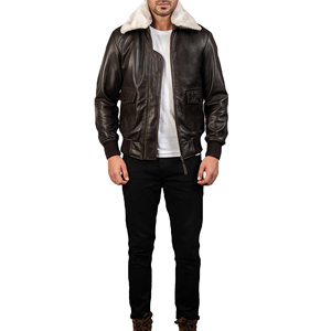 Veste en cuir confortable pour homme, best-seller, veste en cuir fourrée pour l'hiver, veste d'hiver pour homme, fourrure de mouton blanche - Product Image 1