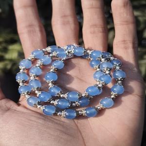 Collar de Piedras Preciosas de Calcedonia Azul Lago Anudado a Mano, Collares Finos con Cuentas - Product Image 1