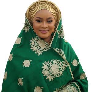 Nuevo Chal Africano Grande y Duradero de Chifón Verde al por Mayor, 12 Piezas, Étnico Musulmán, Transpirable, Bordado Floral de Verano con Pedrería - Product Image 1