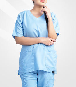 Ensemble de tenues médicales unisexe en jean extensible 2 pièces à manches courtes pour l'été, avec logo personnalisé, pour hôpital et clinique, style jogger, vente en gros - Product Image 1