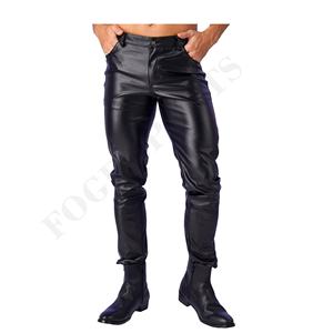 <b>Hot</b> Selling Leather <b>Pants</b> Top Quality Leather Men <b>Pant</b> Outdoor Solid Color Leather Casual men's <b>pants</b> straight curved striped - Product Image 5