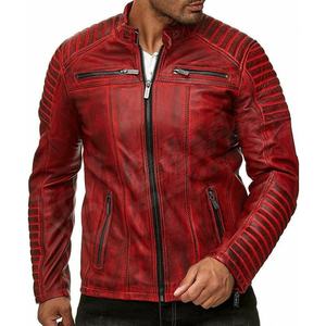 <b>Men</b> Genuine <b>Leather</b> Biker Fashion Breathable Zippers-Pockets Vintage-Distressed Windbreaker Slim-Fit Motorcycle <b>Leather</b> <b>Jackets</b> - Product Image 3