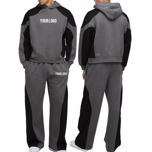 Manufacturer Streetwear Distressed Patch <b>Embroidery</b> Custom Logo Acid Wash French Terry Pullover Men's Sweatpants and Hoodies <b>Set</b> - Product Image 1