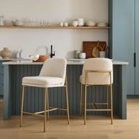 Tabourets de bar modernes Jerry pour l'intérieur, avec structure en bois et revêtement en tissu, design écologique réglable, finition or crème