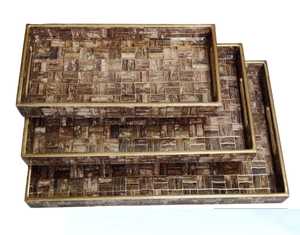 Artisan <b>Crafted</b> <b>Wooden</b> Enamel Printed Tray Set Glossy Gold Foil Surface <b>for</b> Luxury Presentation of Tea, Coffee, and Snacks - Product Image 2