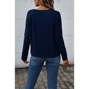 Chemisier en viscose à manches longues et col en V pour femme, 37956 - Bleu marine - Product Image 3