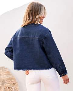 Chaqueta vaquera abotonada de gran tamaño para Otoño/Invierno de moda para mujer, dobladillo con abertura de manga larga con bolsillos - Product Image 5