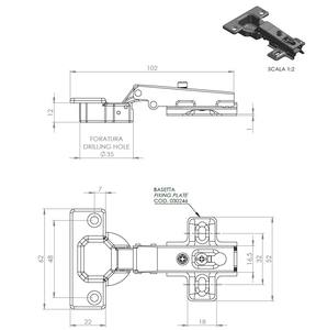 Charnière de meuble en métal dissimulée MACO 0246, contemporaine, en zinc plaqué, pour porte affleurante, fixation avec plaque Bv - Product Image 2
