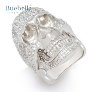 Venta caliente Original 925 Plata Vintage calavera grabado esqueleto Horrible estilo Punk Bling Iced Out anillo para hombres - Product Image 3