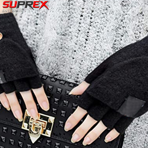 Custom Convertible Cotton/Polyester/Spandex Wrist-Length Fingerless <b>Gloves</b> <b>Touchscreen</b> Winter Knit Flip Top Thermal Soft Stretch - Product Image 4