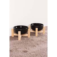 Ensemble de 2 bols en céramique pour nourriture et eau pour chats et chiens, 4 couleurs, avec support en bois, fabriqué en Turquie, capacité de 1L