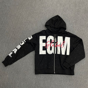 เสื้อมีฮู้ดติดซิปสำหรับผู้ชายเสื้อมีฮู้ดผ้าปักโลโก้ผ้าเฟรนช์เทอร์รี่แนวสตรีท - Product Image 4