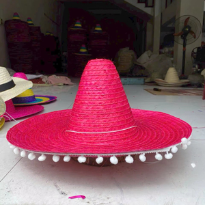 Vietnam Manufacture Large/Medium/Small Mexican Festival Hat with <b>White</b> <b>Pom</b> <b>Poms</b> 55 cm Cinco De Mayo Attire for Sports - Product Image 1