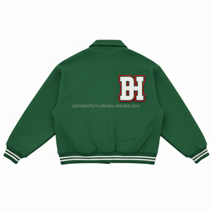 Chaqueta universitaria de alta calidad 480 GSM tela de lana pesada cuerpo de Color verde parche de chenilla personalizado Logo letras chaqueta universitaria para mujer - Product Image 2