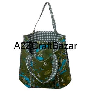 Sac fourre-tout à bandoulière en coton matelassé fait main pour femmes, sac de shopping écologique bohème indien avec imprimé en bloc - Product Image 3