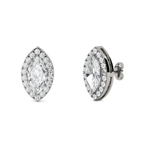 Pendientes de diamantes finos con corte marquesa y halo único, 0.60 ct, diamante cultivado en laboratorio, en platino, regalo de aniversario de boda para ella - Product Image 2