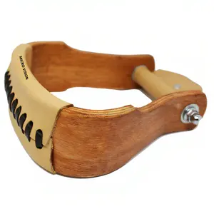 New Horse Saddle Barrel Racing Stirrups Pair Wooden Western 5-3/8" Wide Wood Leather Tread, Horse Tack Wood Western Stirrups