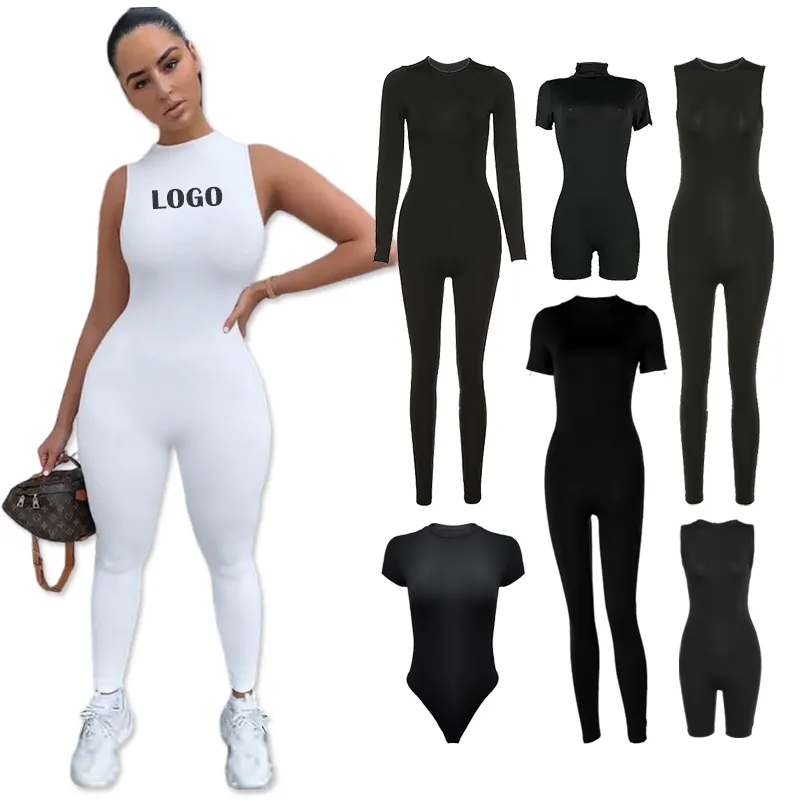 2023 estate logo personalizzato body manica lunga senza maniche tute skinny pagliaccetto per le donne stretch active wear tuta