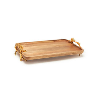 Plateaux de service en bois ronds de style luxueux avec poignée en métal faite à la main exportés par les vendeurs en vente à bas prix - Product Image 6