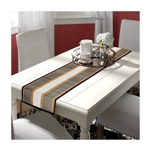Best Quality 2024 Twin Toned Floral Jacquard Embroidered Customizable Stylish Silk Border GOTS Wholesale 100% Table <b>Runners</b> - Product Image 5