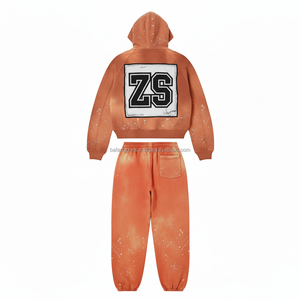 Premium 360 GSM <b>Fleece</b> Zipper Tracksuit Soft Cotton Blend Fabric Rust <b>Orange</b> Tie Dye Style with Custom Embroidered Logo - Product Image 2
