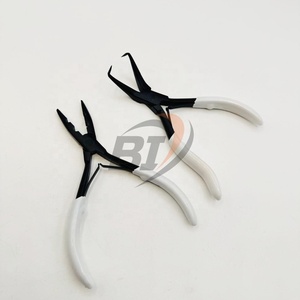 Kit d'outils pour extensions de cheveux : pinces en acier inoxydable pour micro-perles, pose et retrait, logo personnalisé, noir avec poignée blanche - Product Image 1