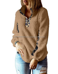 Ladies 14 Sweatshirt Winter <b>Leopard</b> Casual Quarter Zipper Women Fluffy Fleece Sherpa Pullover - Product Image 5