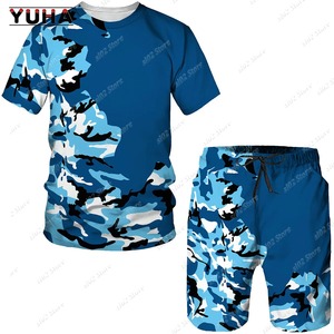 Men's Summer Sport Style Camouflage Tracksuit Jersey T-<b>Shirt</b> Shorts for Outdoor <b>Camping</b> Hunting Solid Pattern - Product Image 2