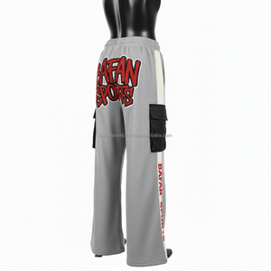 320 GSM algodón poliéster polar gris con bolsillos de carga negros cinta de logotipo lateral bordado personalizado estampado pantalones de hombre lavados - Product Image 4