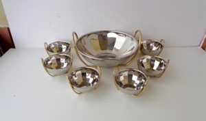 Elegante Juego de Tazones para Servir con Acabado Plateado, Base Dorada y Mini Tazones, Perfecto para Servir Aperitivos y Salsas en Eventos y Recepciones, de la India - Product Image 5